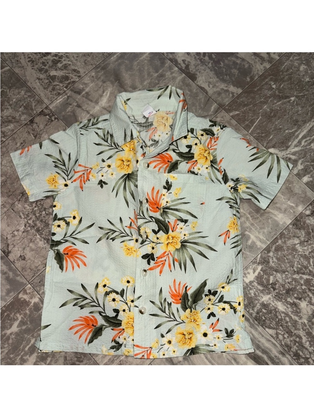 Old Navy Toddler Boys Floral Short Sleeve Button Down Shirt Green 4T